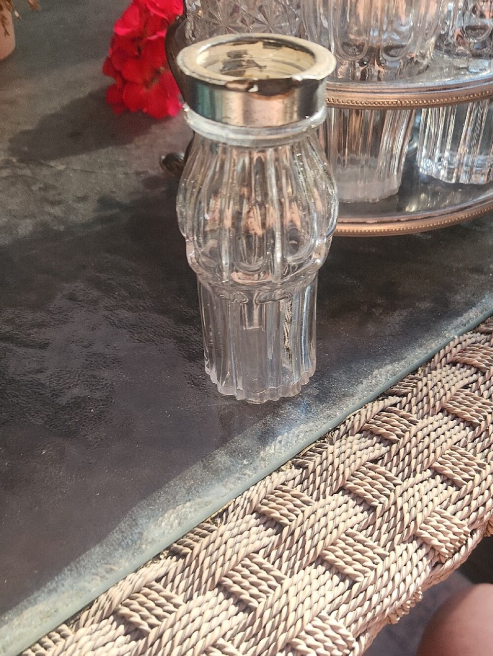 Vintage Silver Condiment Carousel with Clear Glass Bottles - Picture 14 of 16